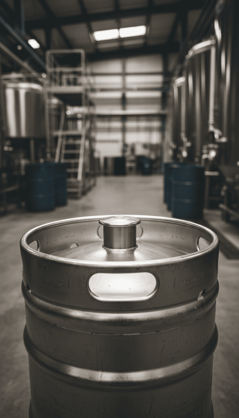 Close up of stainless steel keg top