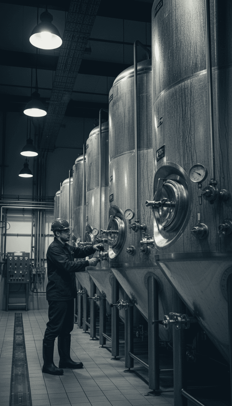 Hand holding a stainless steel keg